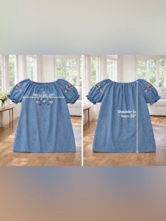 Embroidered Off-Shoulder Chambray Tunic Top - Blue 3X - Picture 4 of 7